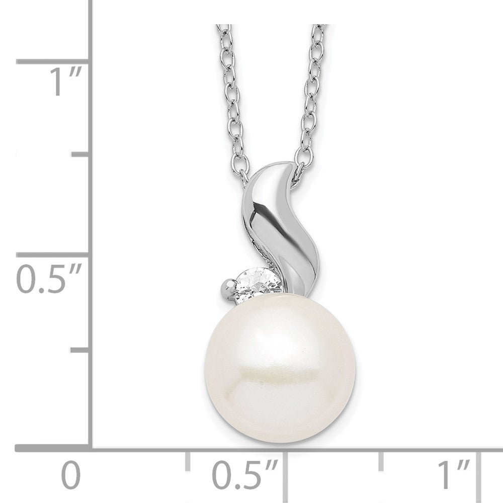 Sterling Silver Rhodium-plated 9-10mm White Button Freshwater Cultured Pearl and CZ 17 inch Necklace 17 Inches