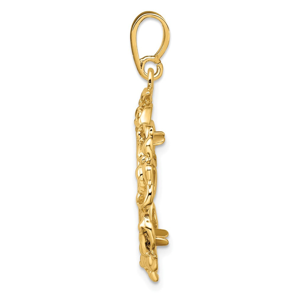 Wideband Distinguished Coin Jewelry 14k Polished Flower Blossom 17.8mm Prong Coin Bezel Pendant