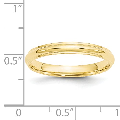 10k Yellow Gold 3mm Half Round with Edge Wedding Band Size 8