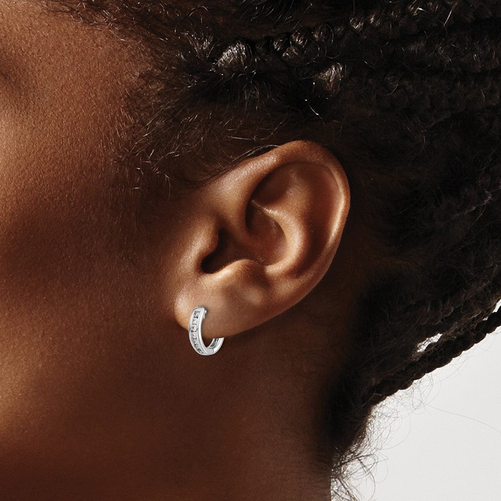 14k White Gold Diamond Hinged Hoop Earrings