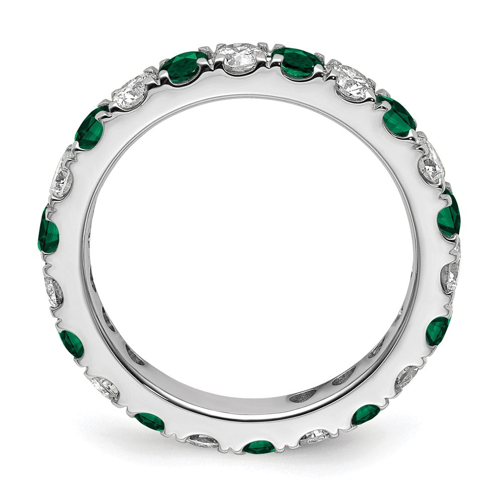 14k White Gold 3/4 carat Lab Grown Diamond VS/SI+ G+ and Lab Created Emerald Size 4.5 Eternity Band