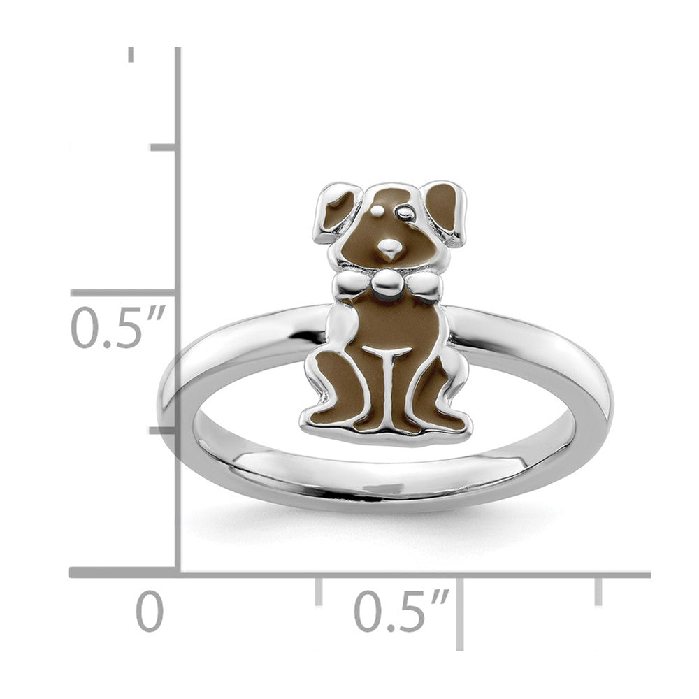 Sterling Silver Stackable Expressions Brown Enameled Dog Ring Size -10