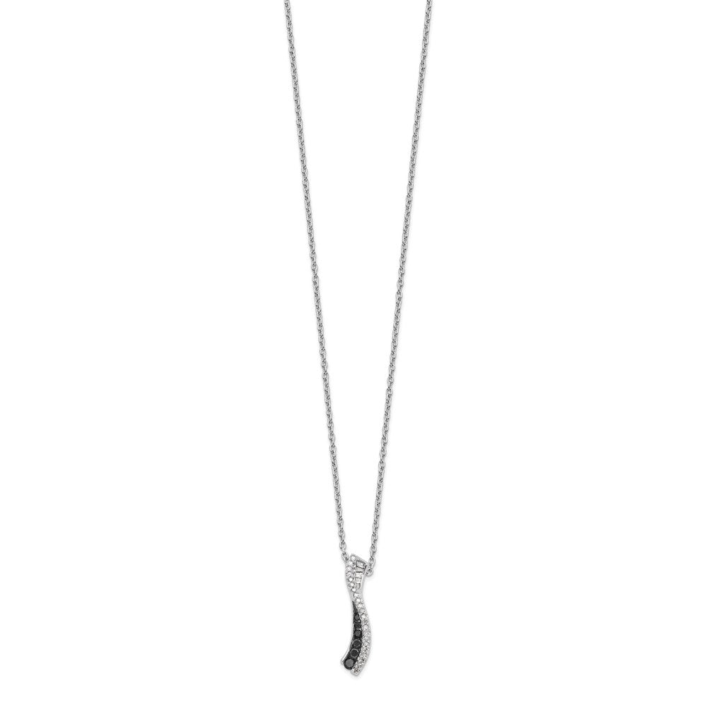 White Night Sterling Silver Rhodium-plated Black and White Diamond 18 Inch Necklace with 2 Inch Extender 18 Inches