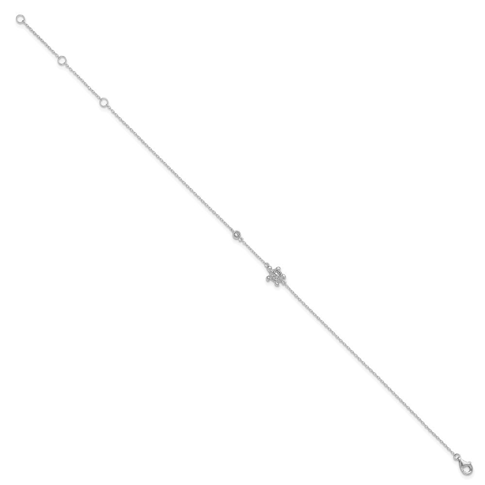 Sterling Silver Rhodium-plated Polished CZ Turtle 9 inch with a 2 inch extention Anklet 9 inches