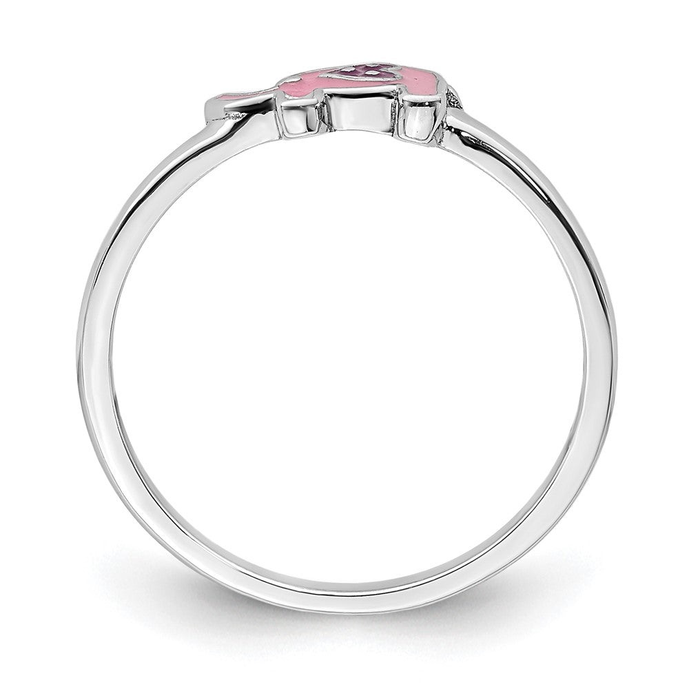 Sterling Silver Rhodium-plated Childs Enameled Pink Elephant Ring