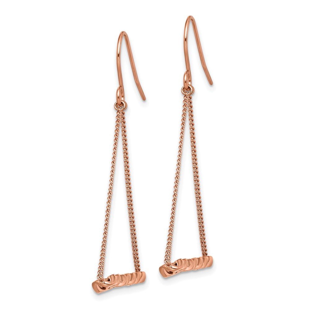 Stainless Steel Polished Rose IP Twisted Bar Dangle Shepherd Hook Earrings
