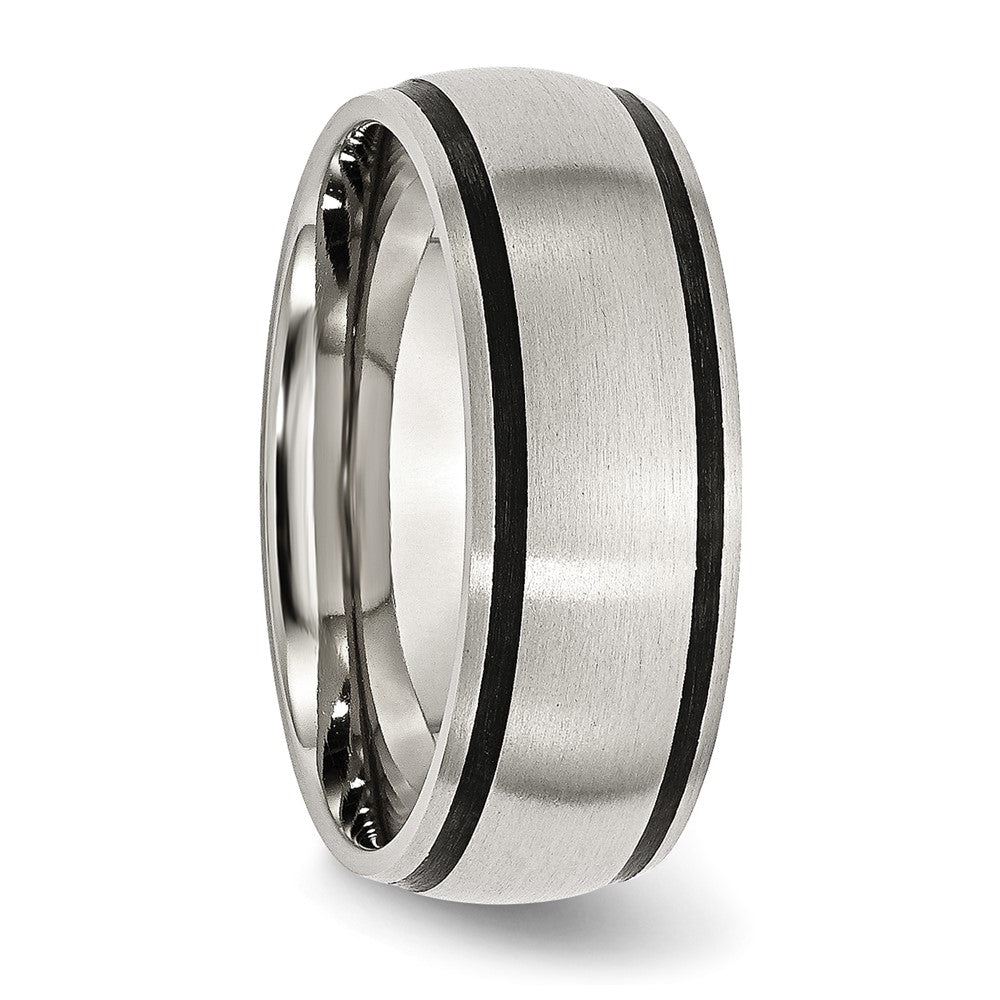 Stainless Steel Brushed w/Black Rubber 8mm Band Size - 10