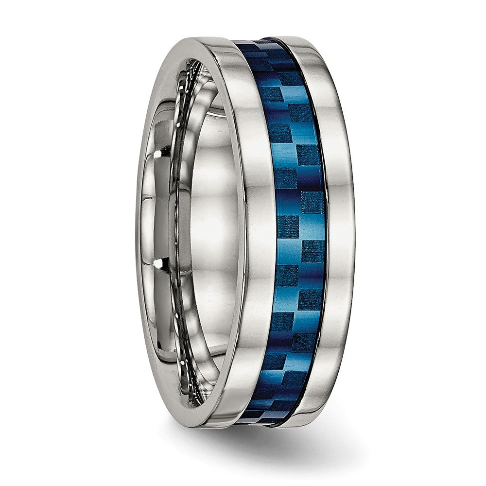 Stainless Steel Polished Blue IP-plated Checkered Design 7mm Band Size - 10