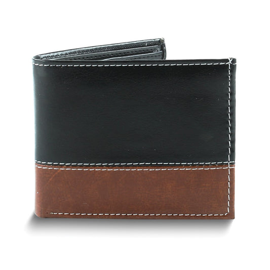 Two-tone Vegan Leather Top Flap 6-Slot Wallet with ID Window and Gift Box