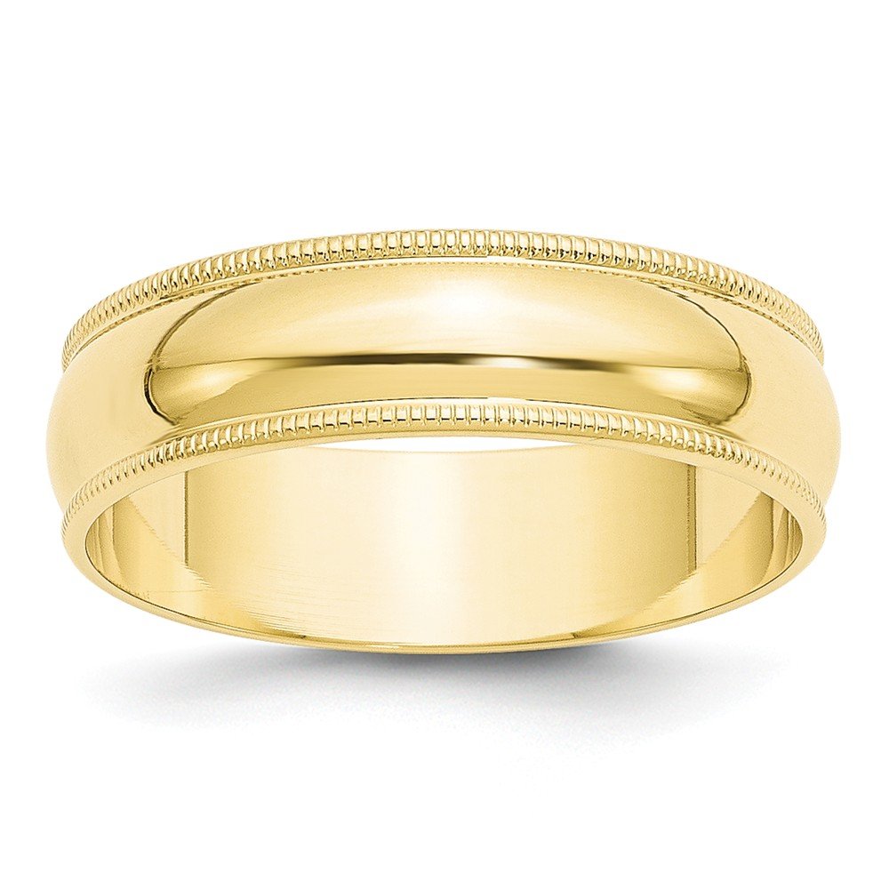 10k Yellow Gold 6mm Lightweight Milgrain Half Round Wedding Band Size 9