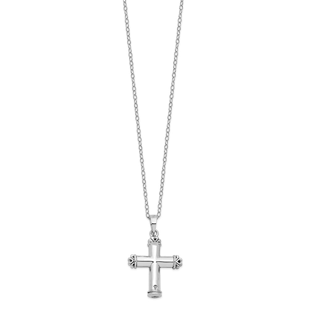 Sentimental Expressions Sterling Silver Rhodium-plated Antiqued Cross Ash Holder 18 Inch Necklace 18 Inches