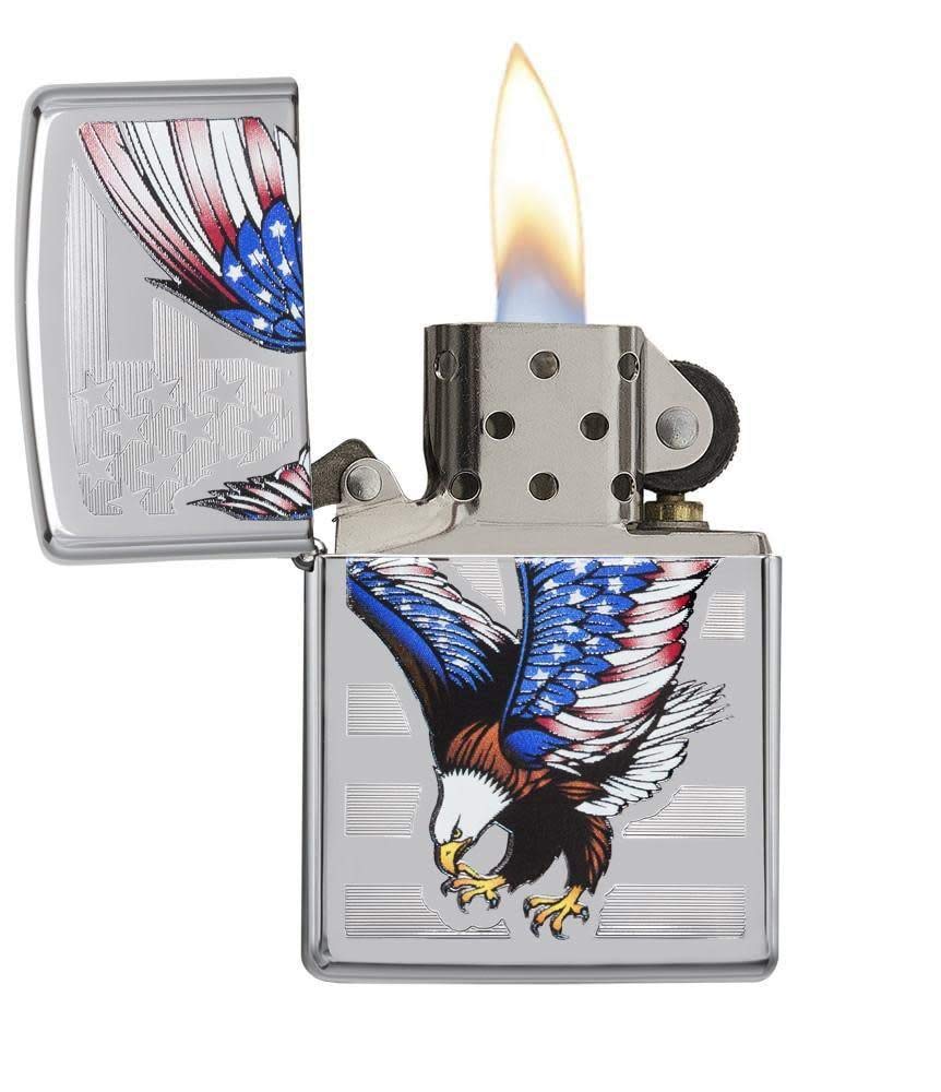 Zippo Flag Design Eagle High Polish Chrome Pocket Lighter