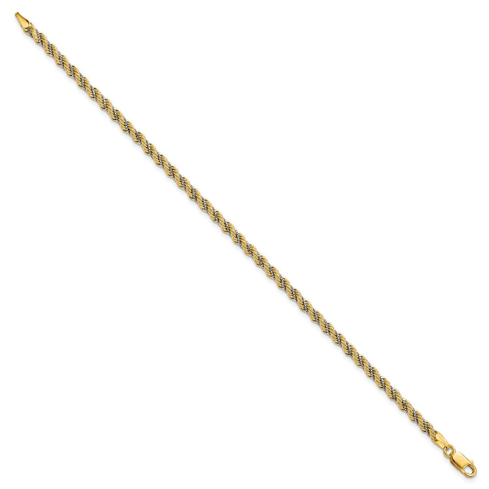 14K Two-tone Polished Textured Rope Bracelet 7.5  inches