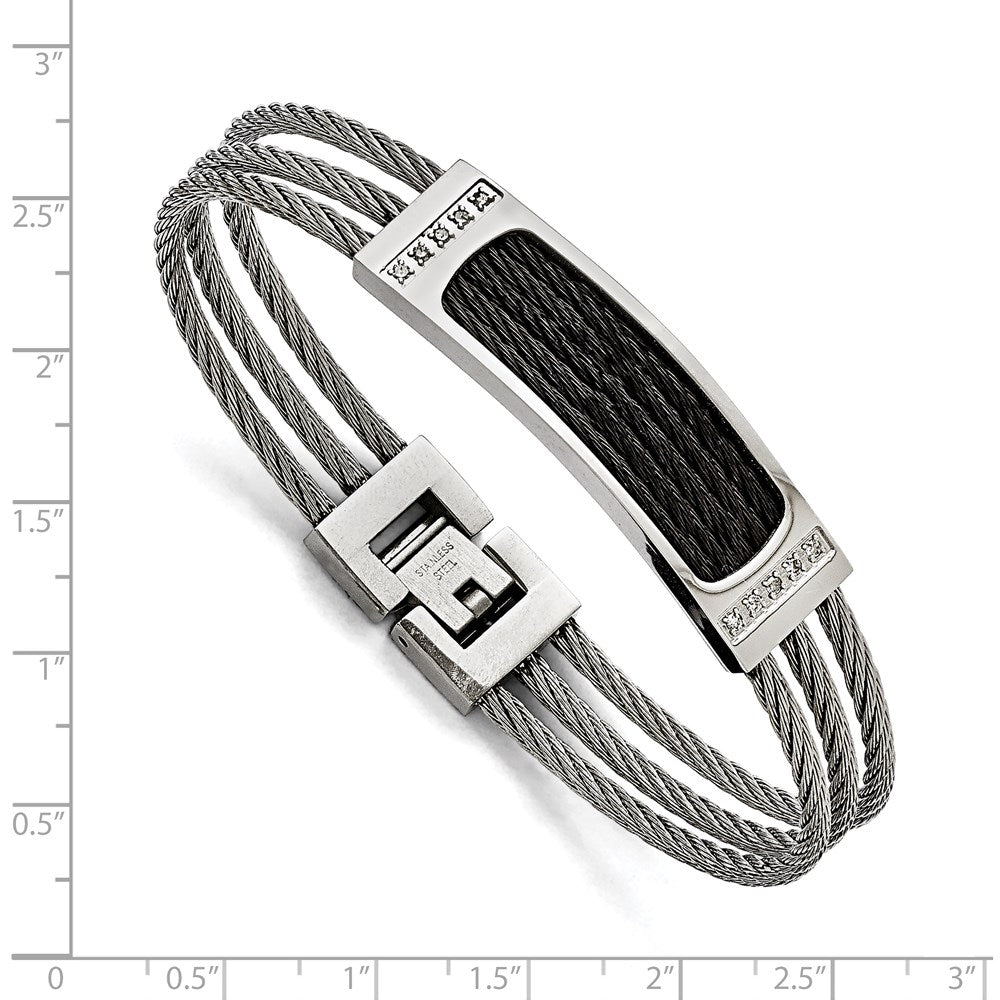Stainless Steel Polished Black IP-plated .15ct tw. Diamond 7.75in Bracelet 7.25 inches