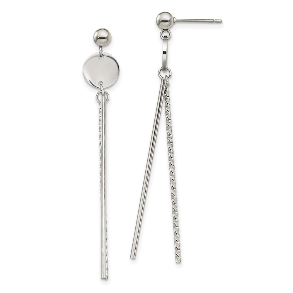 Stainless Steel Polished Disc and Bars Post Dangle Earrings