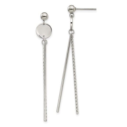 Stainless Steel Polished Disc and Bars Post Dangle Earrings