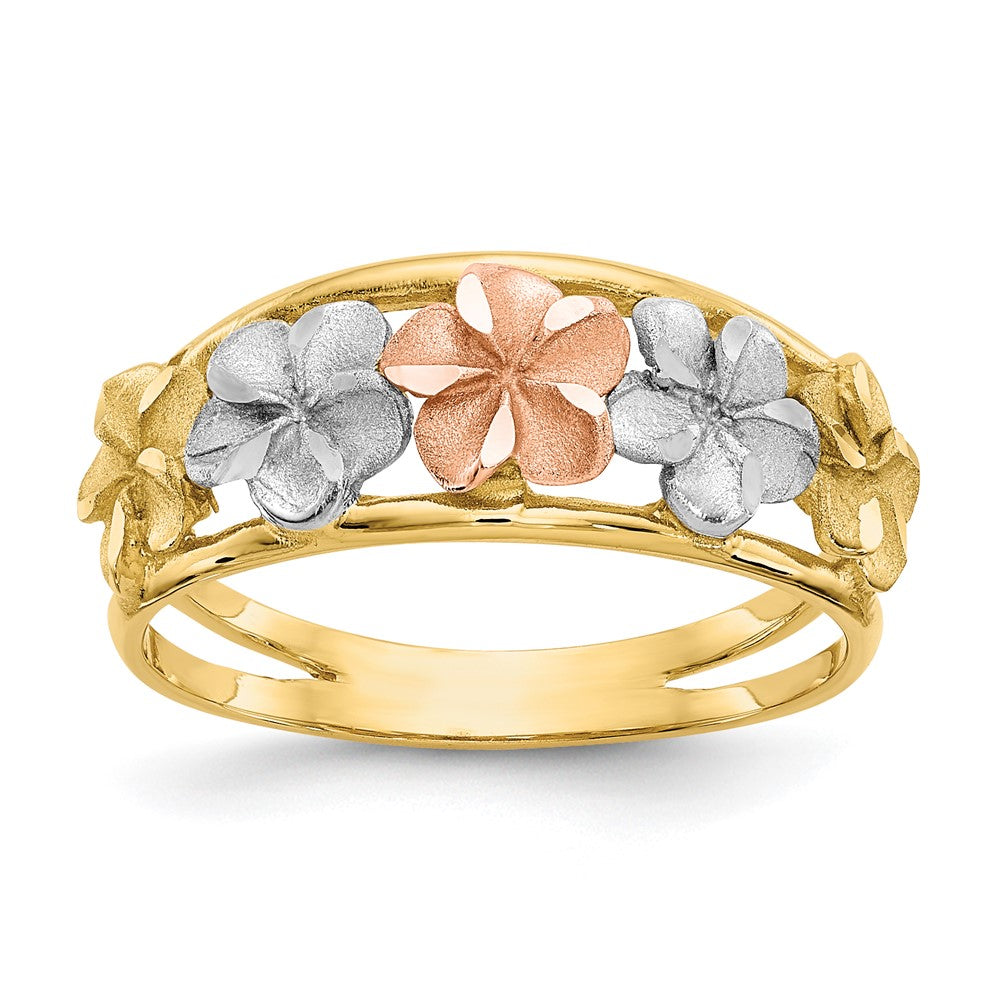 14k Two-Tone & Rhodium Satin/Polished D/C Flower Ring Size 7