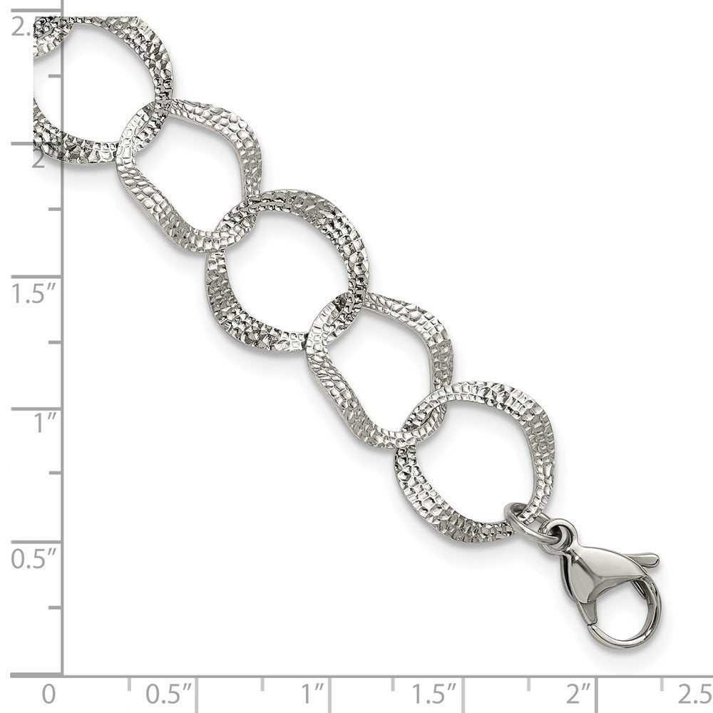 Chisel Stainless Steel Polished and Textured Open Circles 7.25 inch Plus a 1.5 inch Extension Bracelet 8.75 inches