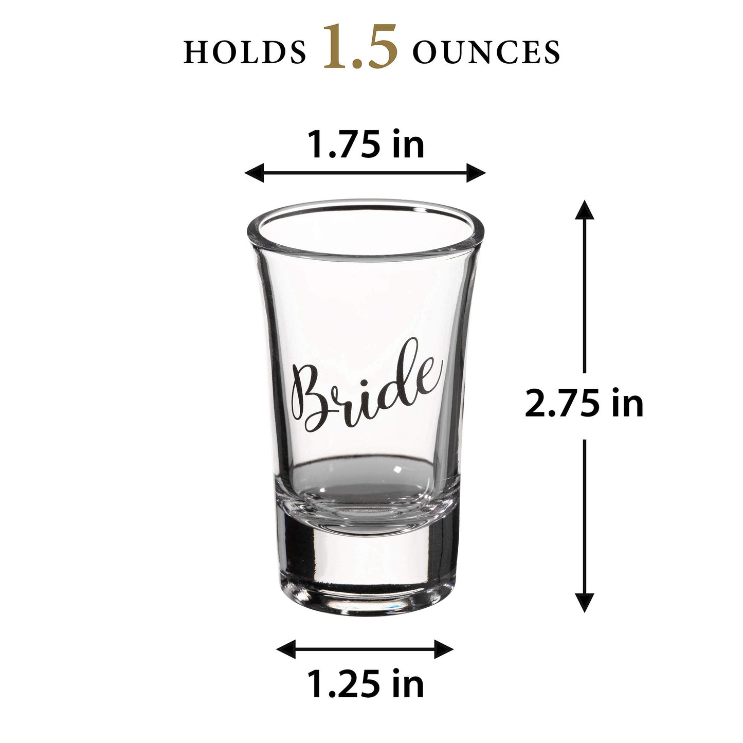 Lillian Rose Bride, Groom, Maid of Honor, and Best Man Shot Glass Set, 4 Count (Pack of 1), Clear