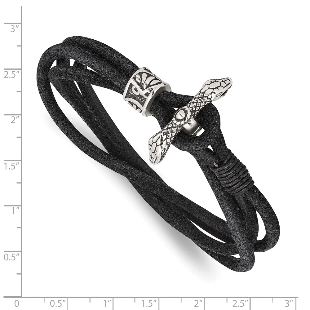 Stainless Steel Antiqued & Polished Snake Suede 16.5in Wrap Bracelet