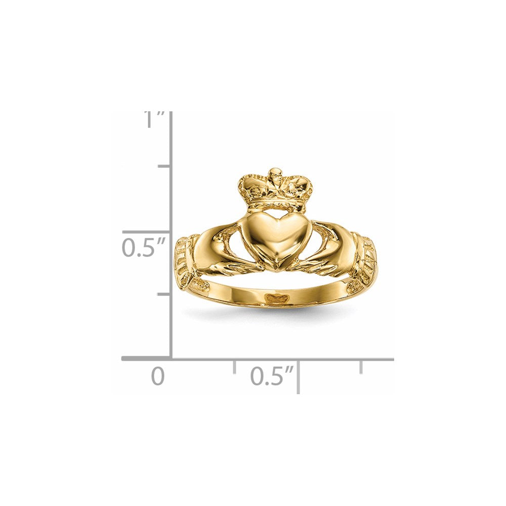 14k Polished Claddagh Ring Size 7
