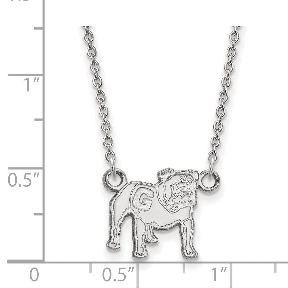 Sterling Silver Rhodium-plated LogoArt University of Georgia Bulldog Small Pendant 18 inch Necklace QSS066UGA-18