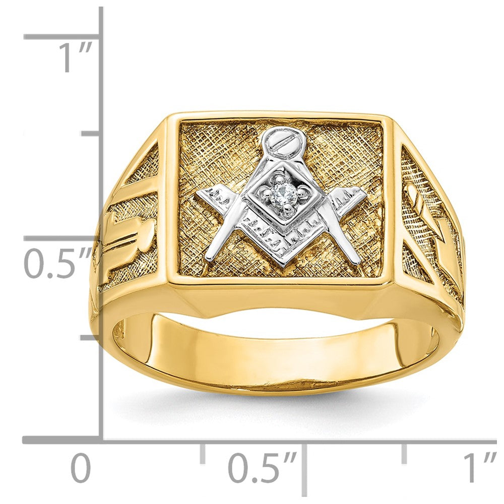 IBGoodman 14k with White Rhodium Men's Polished and Textured Diamond Blue Lodge Master Masonic Ring Size 10