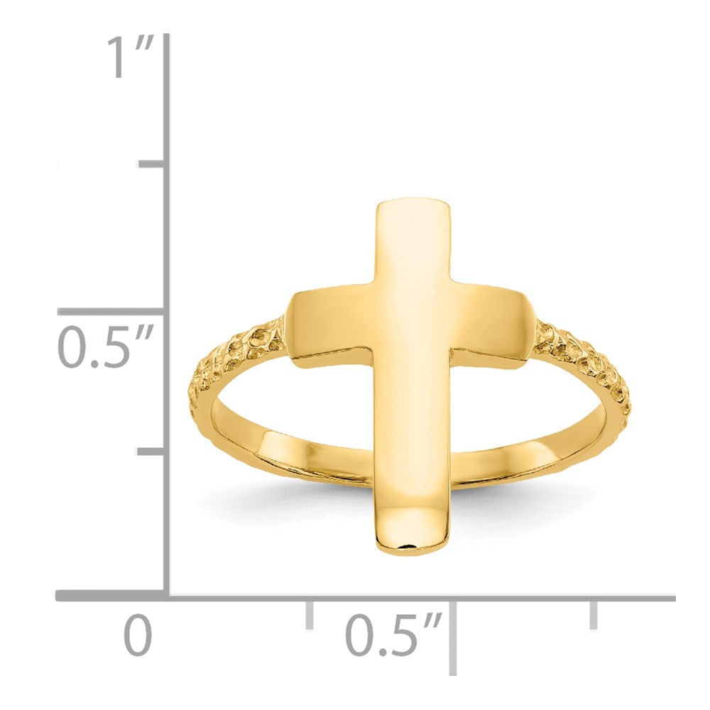 14k Polished Textured Cross Ring Size 7