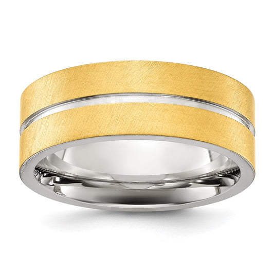 Chisel Titanium Brushed and Polished Yellow IP-plated 8mm Band Size - 11.5