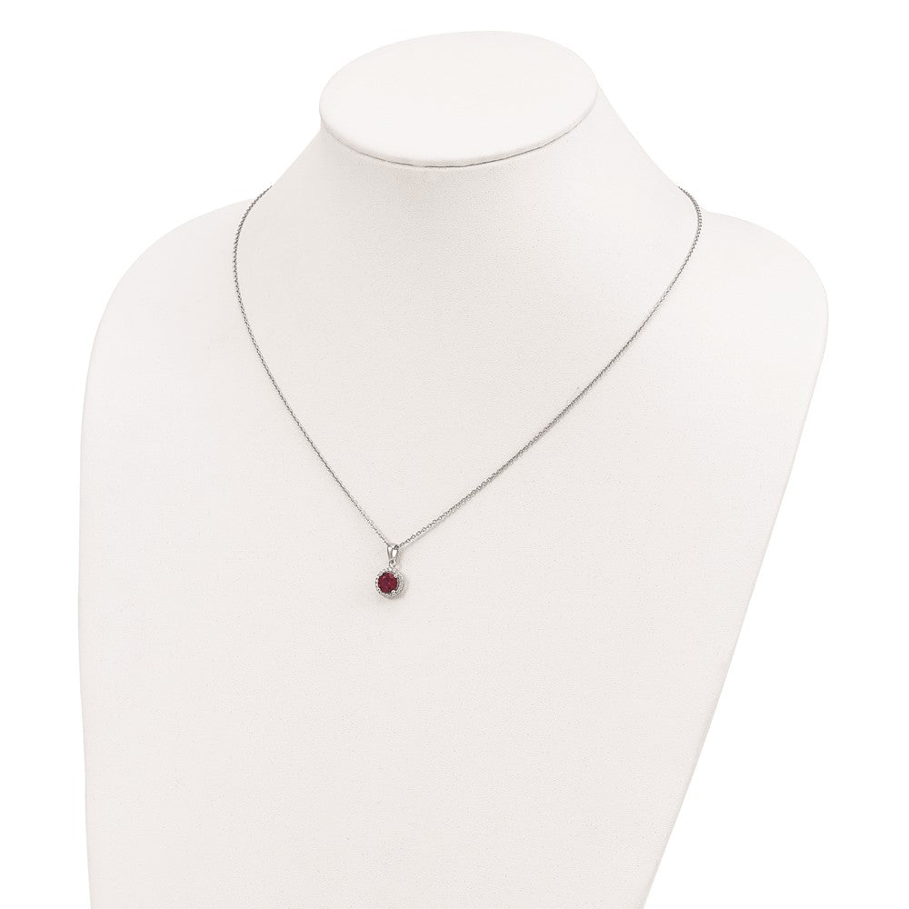 Brilliant Embers Sterling Silver Rhodium-plated 20 Stone 18 inch Red Corundum and Clear CZ Halo Necklace with 2 Inch Extender 18 Inches