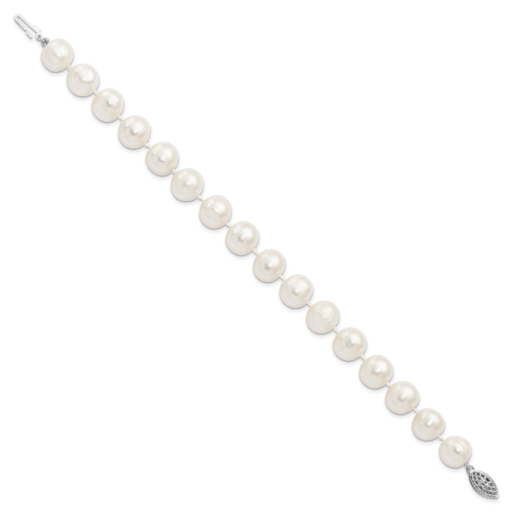 Sterling Silver Rhodium-plated 10-11mm White Near-Round Freshwater Cultured Pearl 7.25 inch Bracelet 7.25 inches
