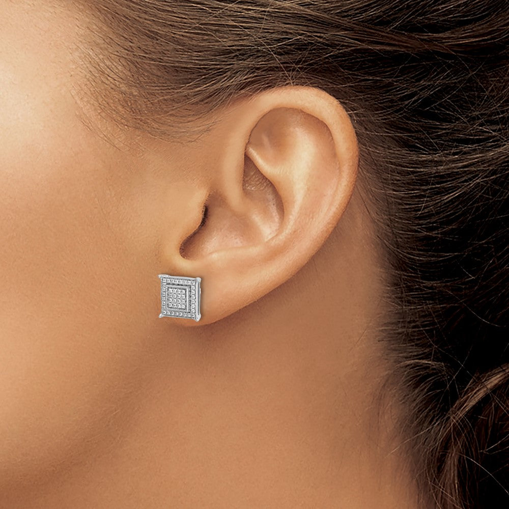 14k White Gold Diamond Small Double Square Bezel Post Earrings