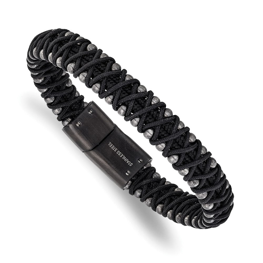 Chisel Stainless Steel Brushed Gunmetal IP-plated and Black Nylon 8.5 inch Bracelet
