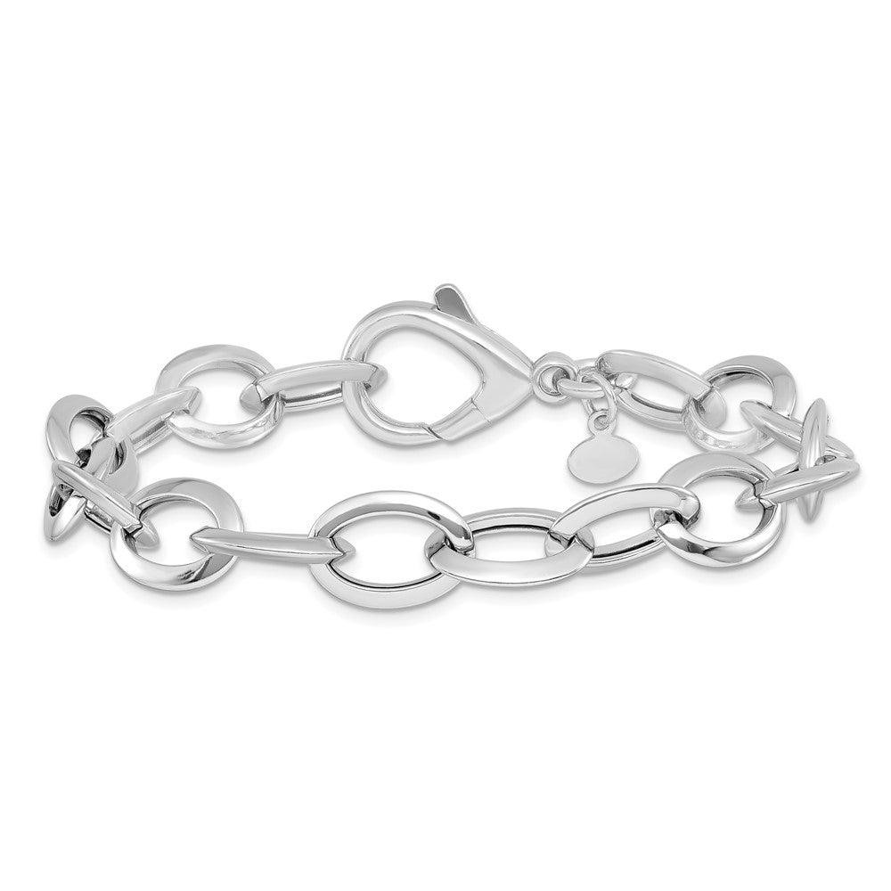 Sterling Silver Rhodium-plated Polished Fancy Link Bracelet 8  inches