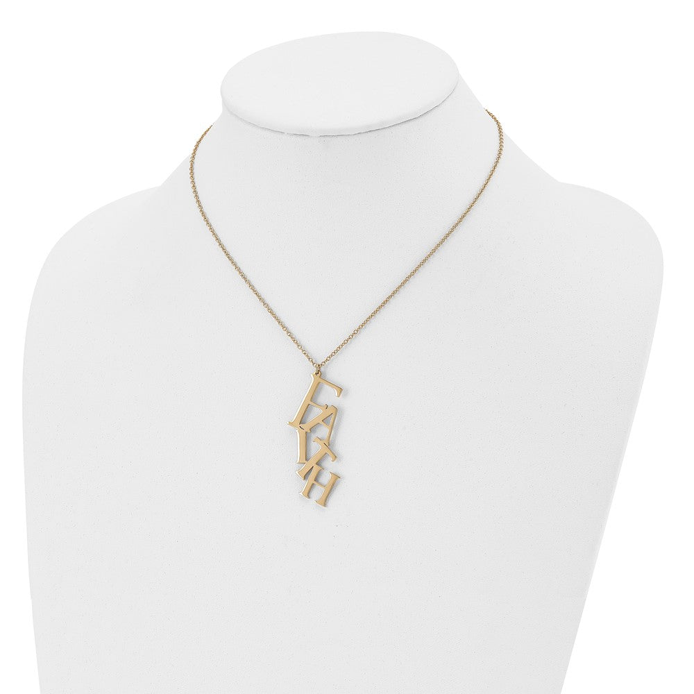 Stainless Steel Polished Yellow IP-plated FAITH w/2in ext 16in Necklace