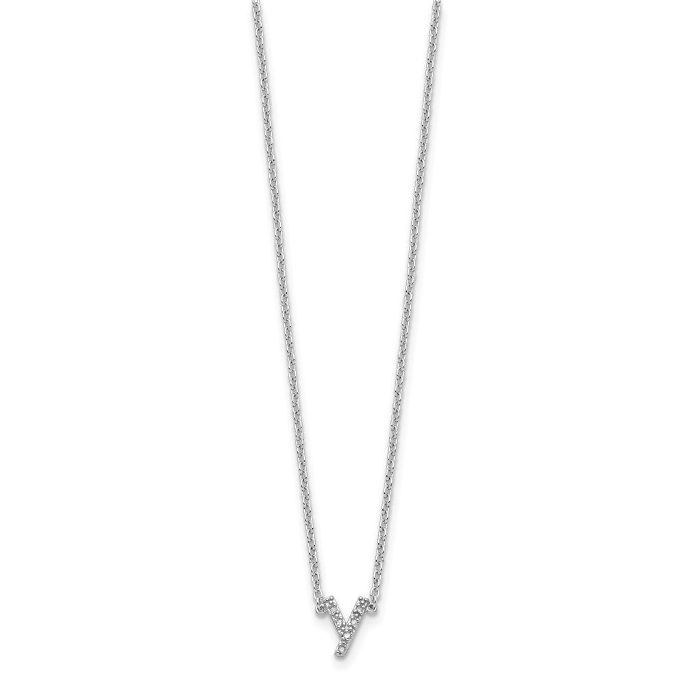 Sterling Silver Polished Diamond Initial y with 16 + 2 in ext Necklace