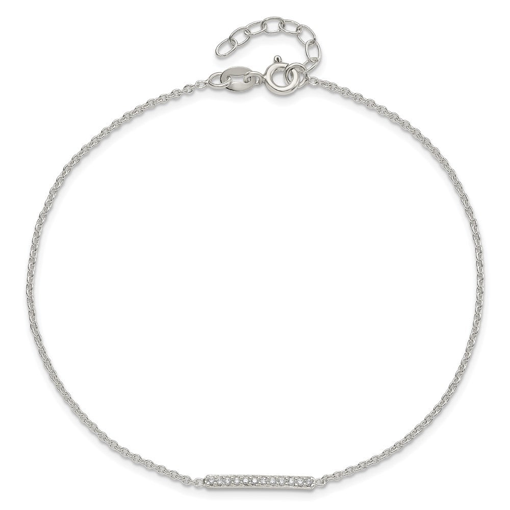 Sterling Silver Polished CZ Bar 9in Plus 1in Ext. Anklet 9 inches