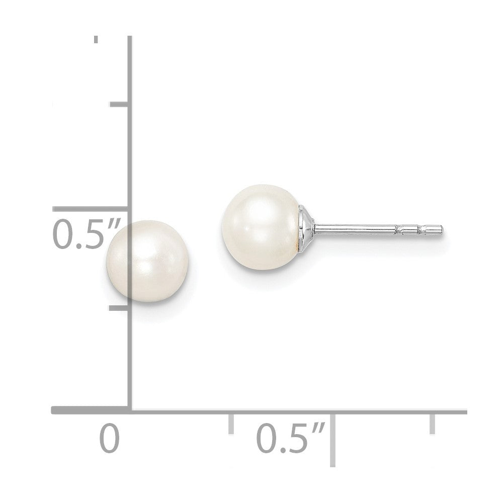 Sterling Silver Madi K Rhodium-plated 5-6mm White Round Freshwater Cultured Pearl Post Earrings