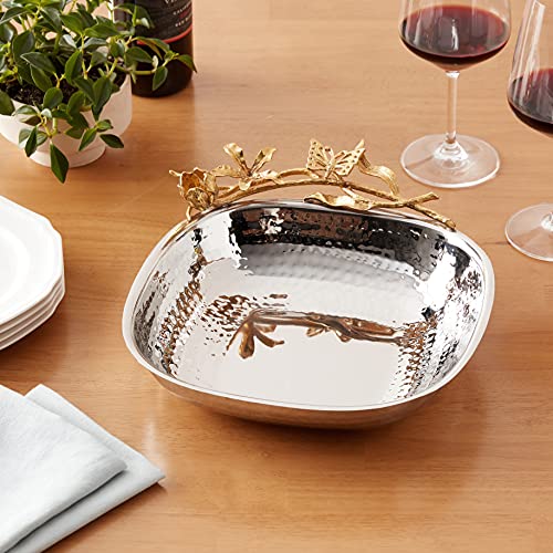 Leeber 70066 10.5 x 2.75 in. Butterfly Large Square Serving Bowl, Silver & Gold