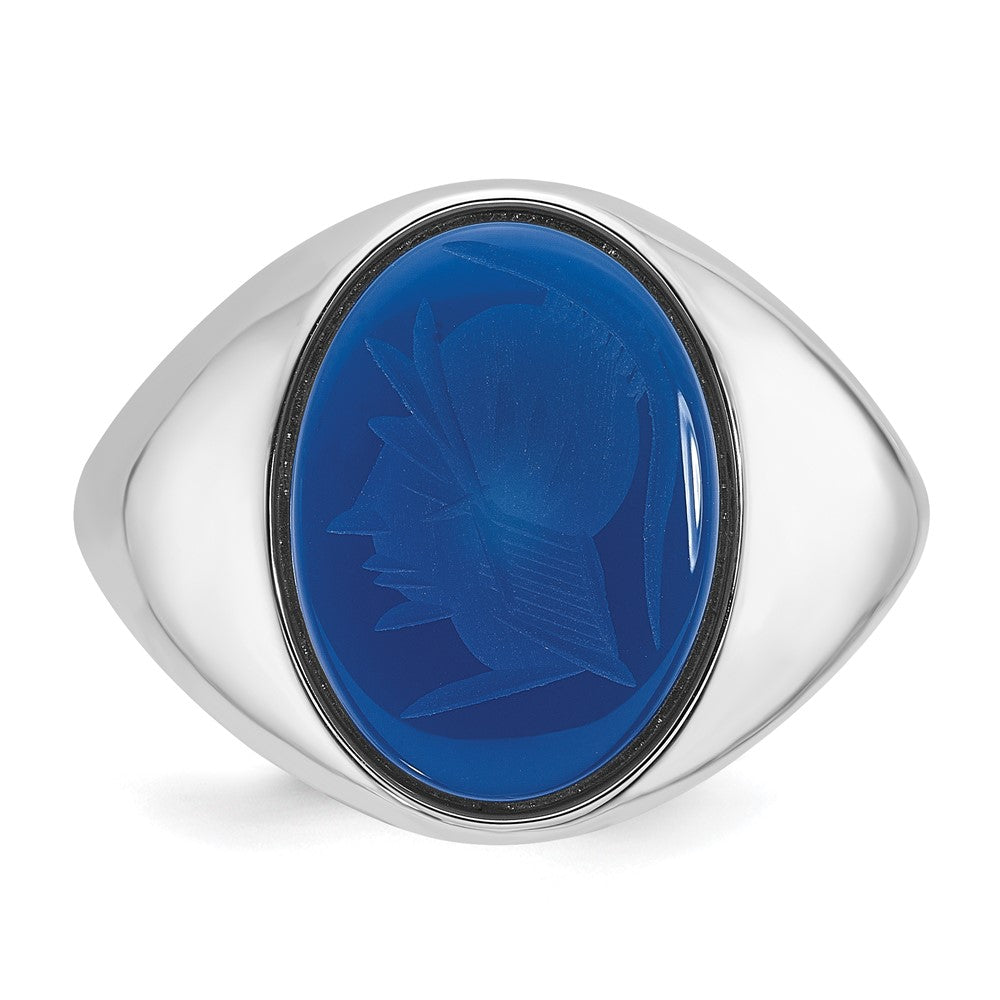 SS IBGoodman Blue Agate Intaglio Complete Ring