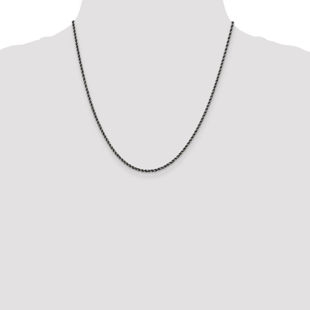 Sterling Silver Ruthenium-plated 2.3mm Rope Chain 20 Inches