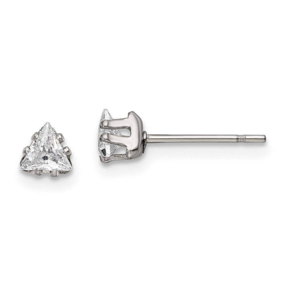 Stainless Steel Polished 4mm Triangle CZ Stud Post Earrings