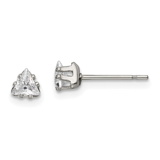 Stainless Steel Polished 4mm Triangle CZ Stud Post Earrings