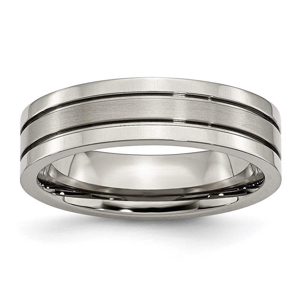 Titanium Brushed Center 6mm Grooved Band Size - 11.5
