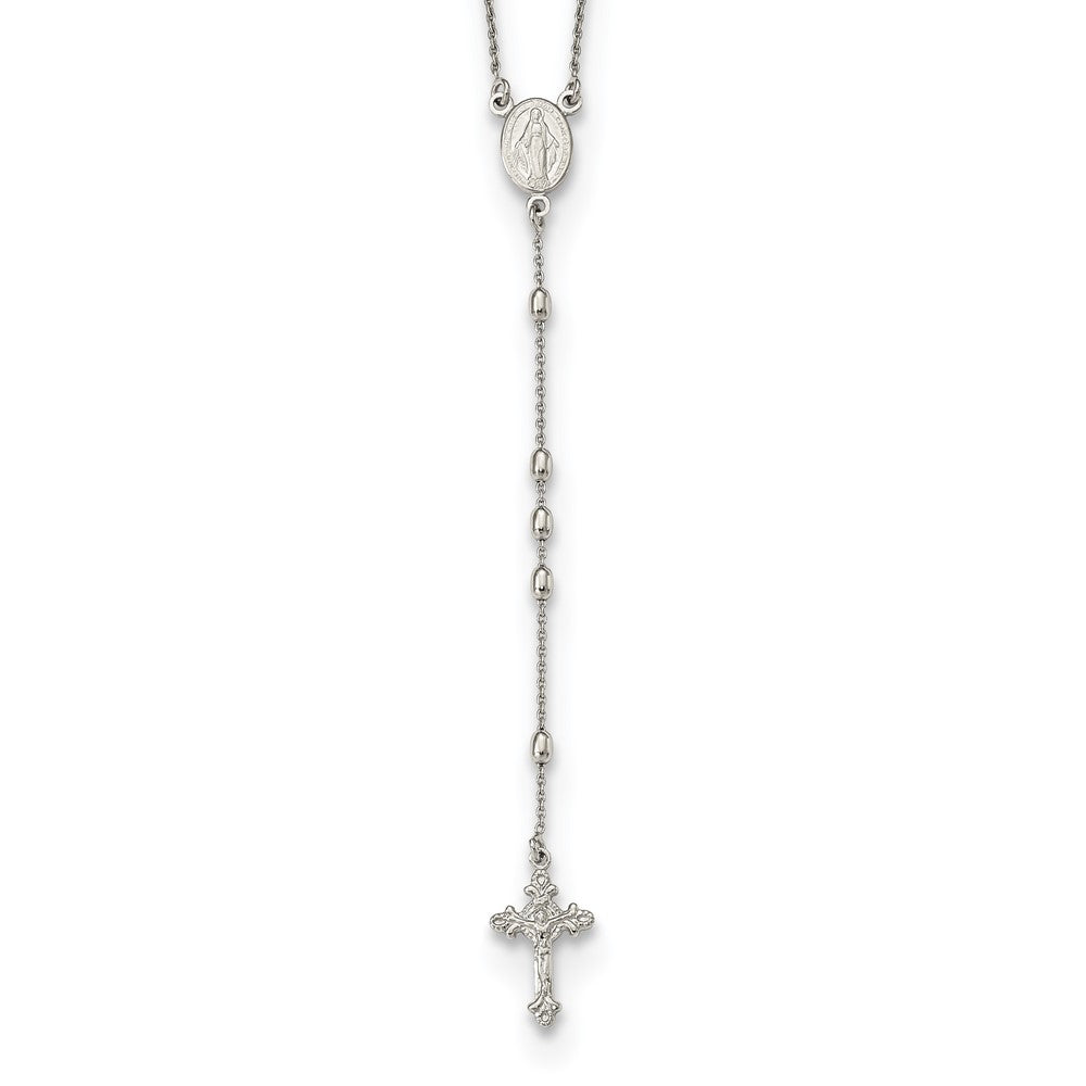 Sterling Silver Beaded Rosary18 inch Necklace with1.25 inch extension 18 Inches