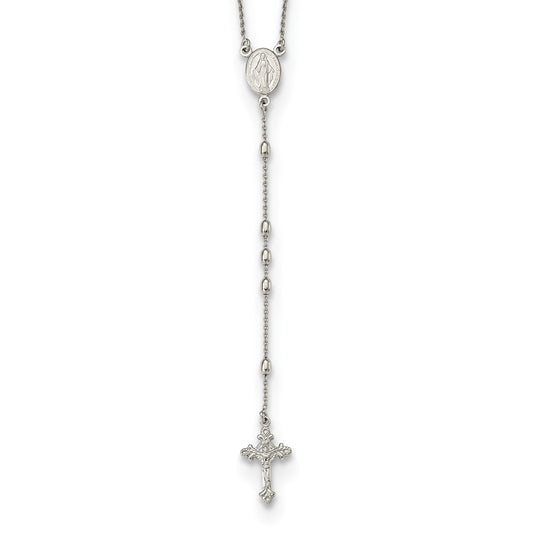 Sterling Silver Beaded Rosary18 inch Necklace with1.25 inch extension 18 Inches