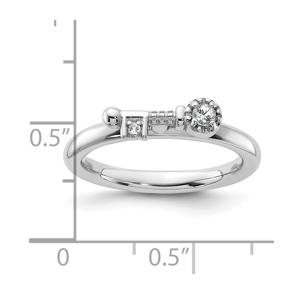 Sterling Silver Stackable Expressions Rhodium-plated White Topaz Key Ring Size -9