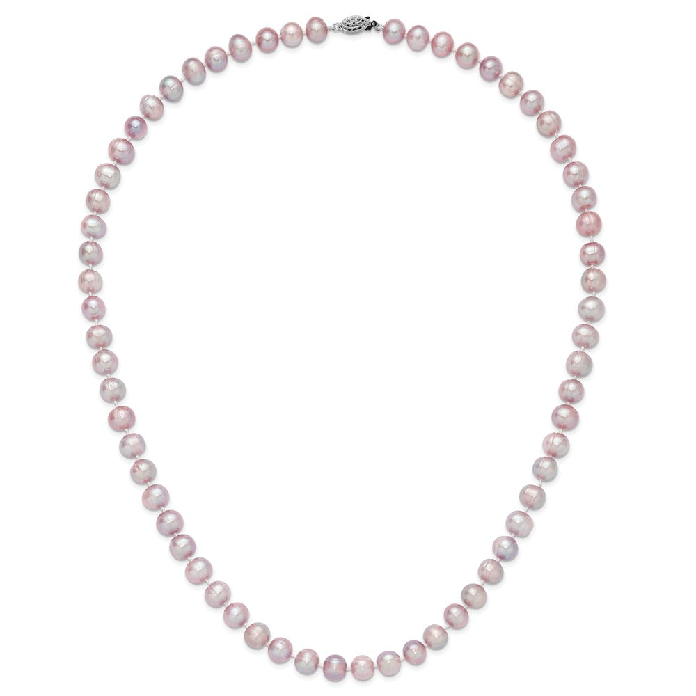 Sterling Silver Rhodium-plated 9-10mm Purple Near-Round Freshwater Cultured Pearl 24 inch Necklace 24 Inches