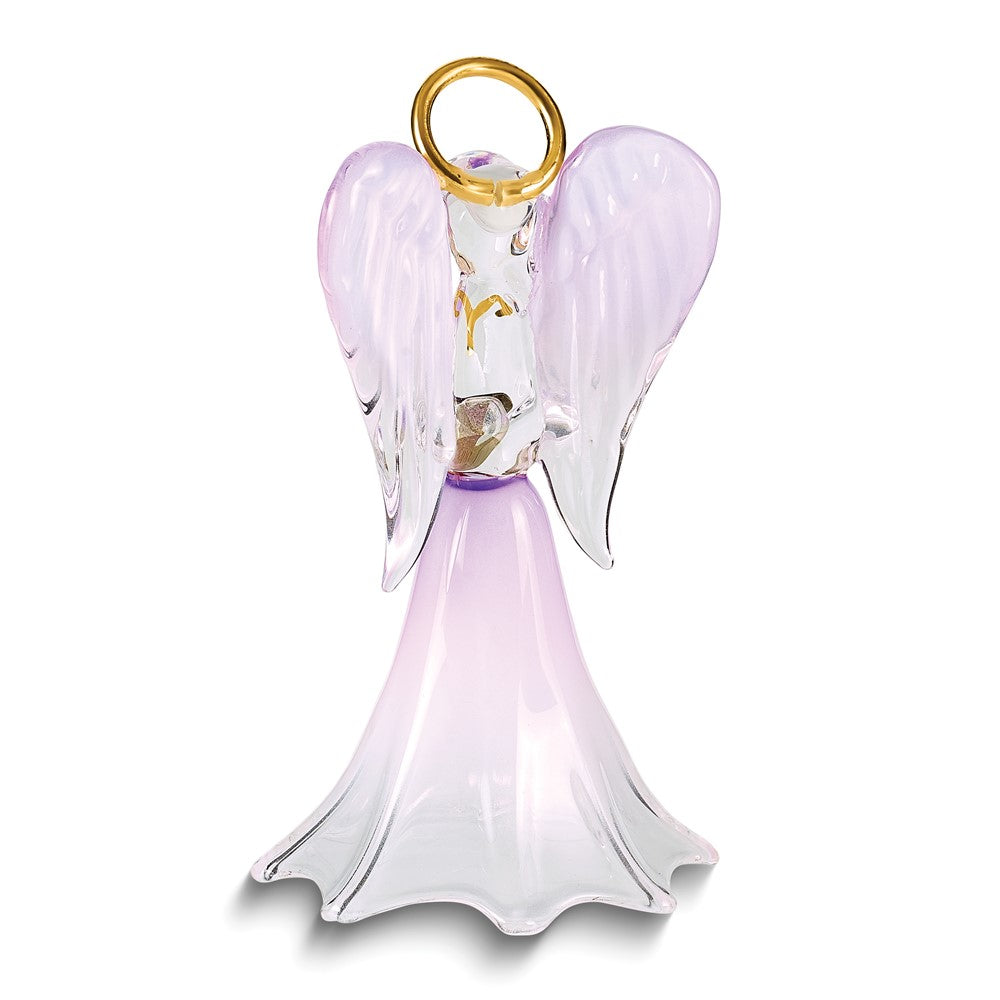 Glass Baron Lavender Angel with Swarovski Crystal Heart Glass Figurine QGM1155
