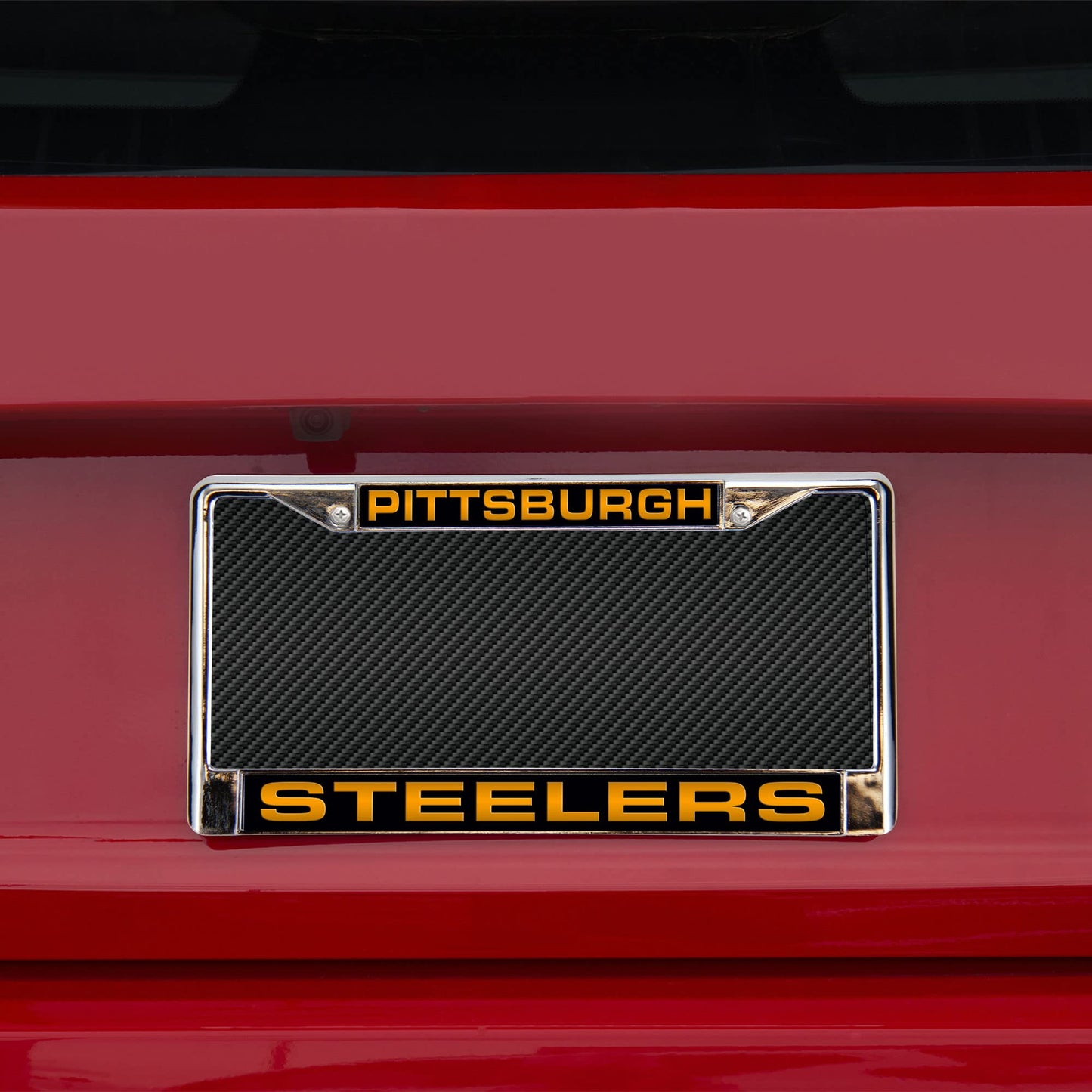 NFL Pittsburgh Steelers Black Bkg Laser Chrome Acrylic License Plate Frame QGC7095